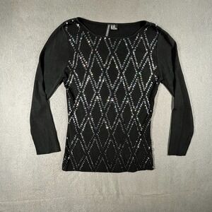 Sweaterworks Black Sparkle Sequin Embellished Knit Long‎ Sleeve Top Medium